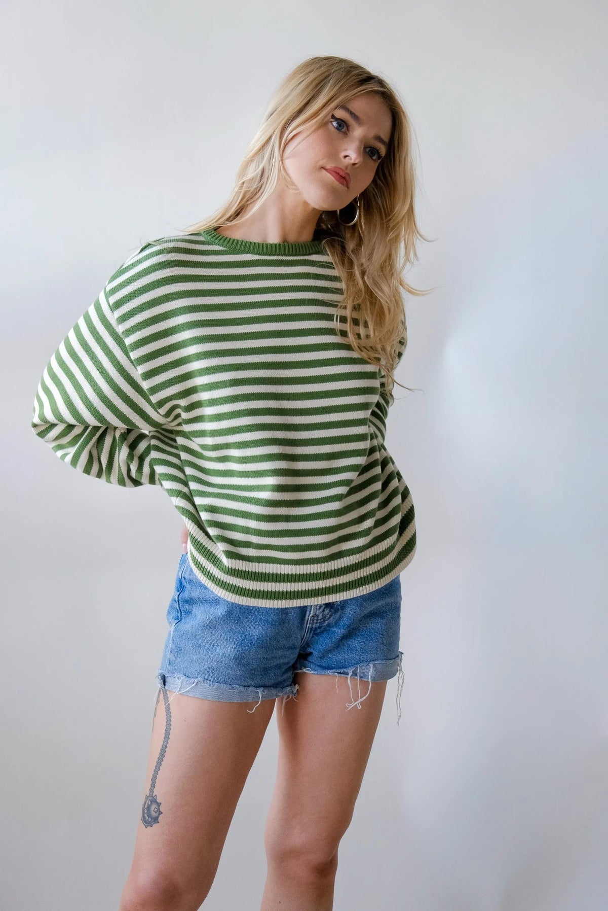 "I Can't Believe It's Not Vintage" Crewneck in Green Stripe