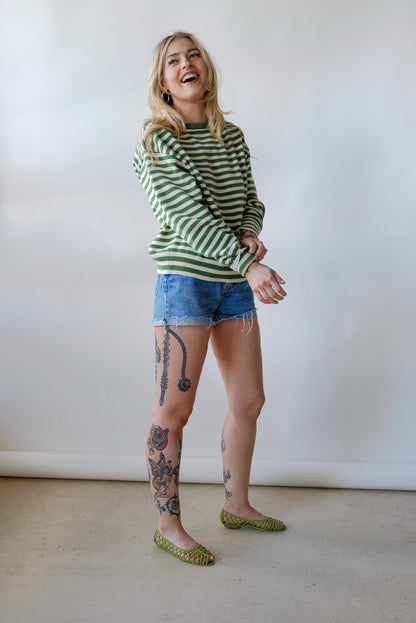 "I Can't Believe It's Not Vintage" Crewneck in Green Stripe