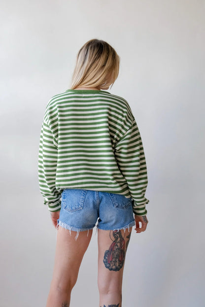 "I Can't Believe It's Not Vintage" Crewneck in Green Stripe