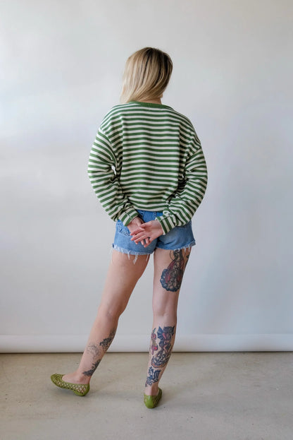 "I Can't Believe It's Not Vintage" Crewneck in Green Stripe