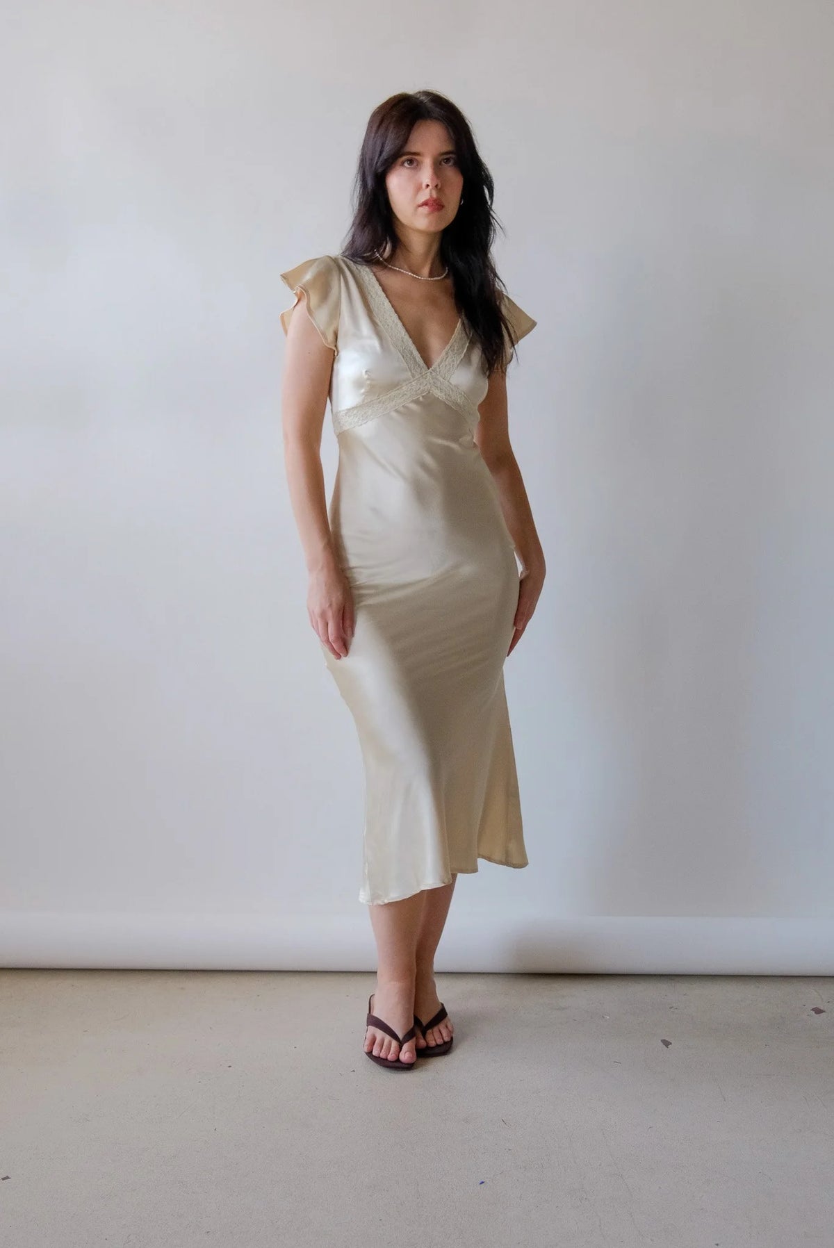 Cora Satin Midi Dress in Butter