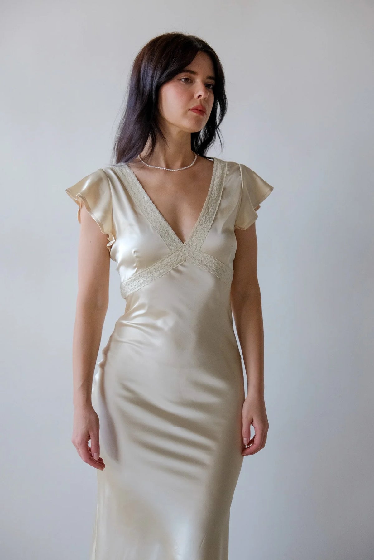 Cora Satin Midi Dress in Butter