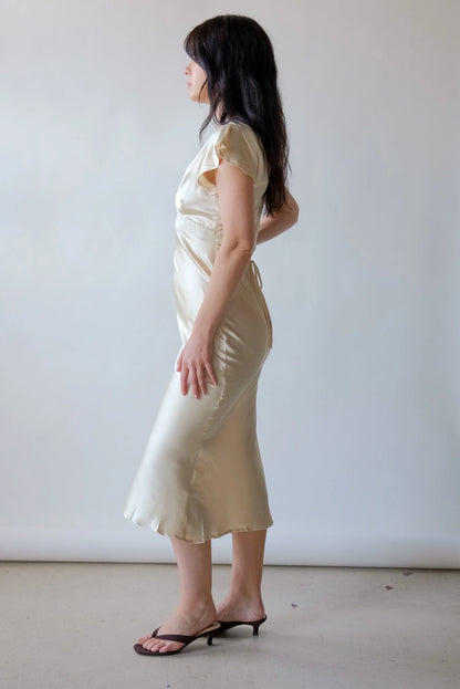 Cora Satin Midi Dress in Butter