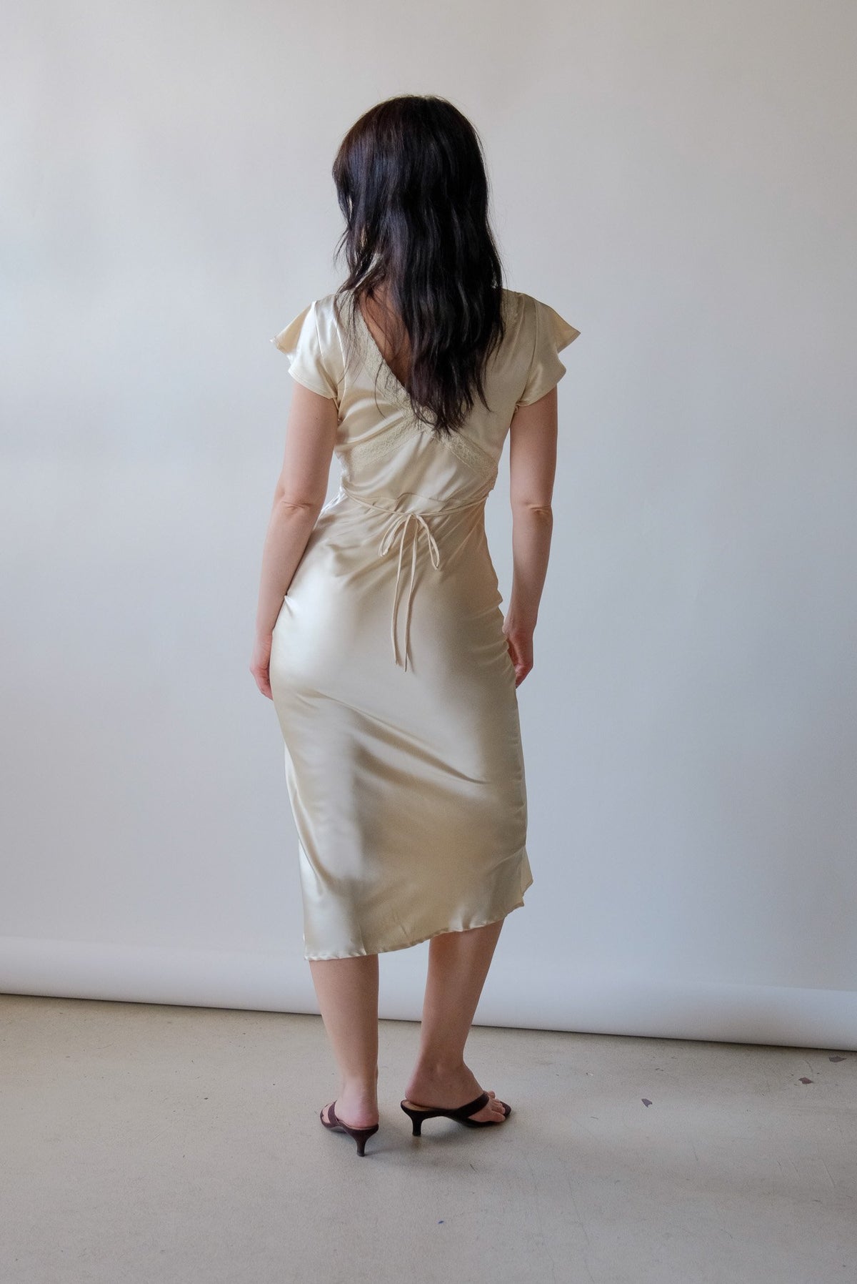 Cora Satin Midi Dress in Butter