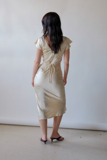 Cora Satin Midi Dress in Butter