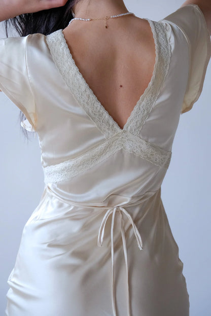 Cora Satin Midi Dress in Butter