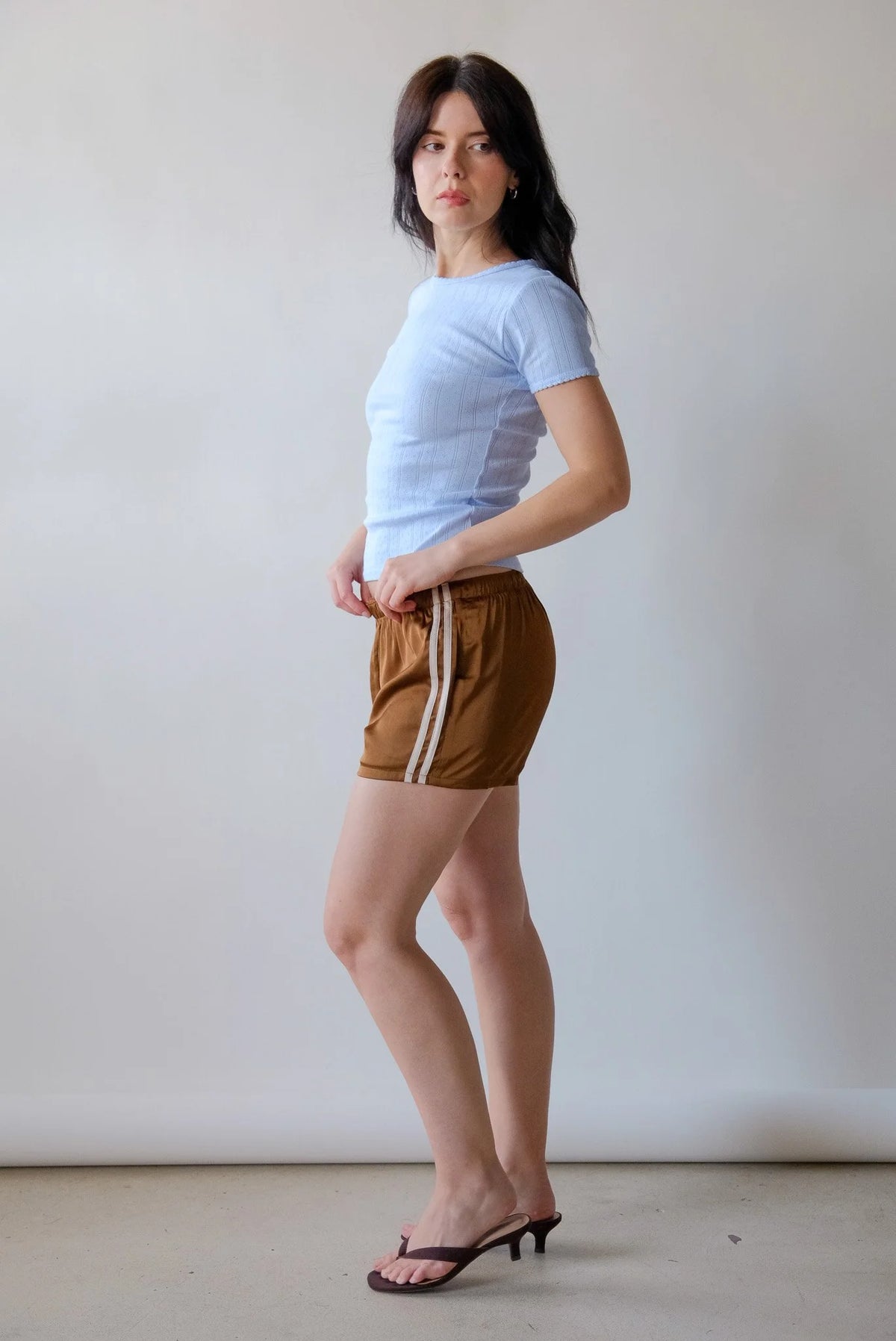 Claudia Satin Side-Stripe Drawstring Shorts