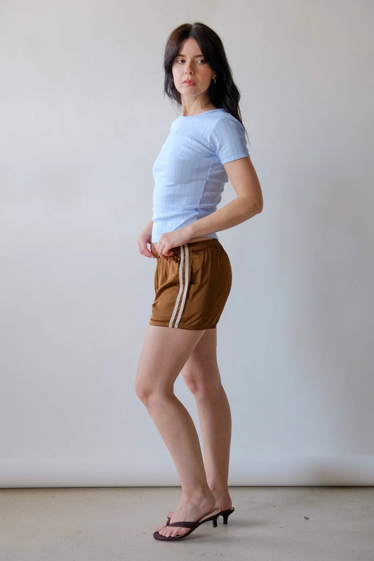Claudia Satin Side-Stripe Drawstring Shorts
