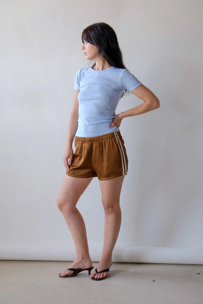Claudia Satin Side-Stripe Drawstring Shorts
