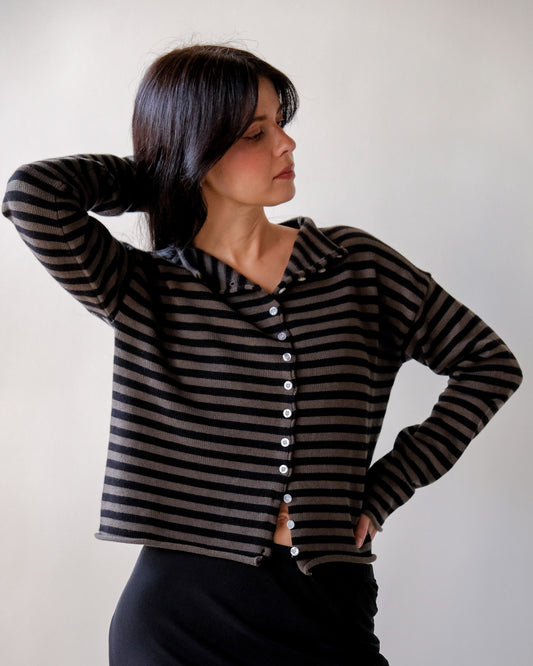 Elina Pinstripe Cardigan in Olive