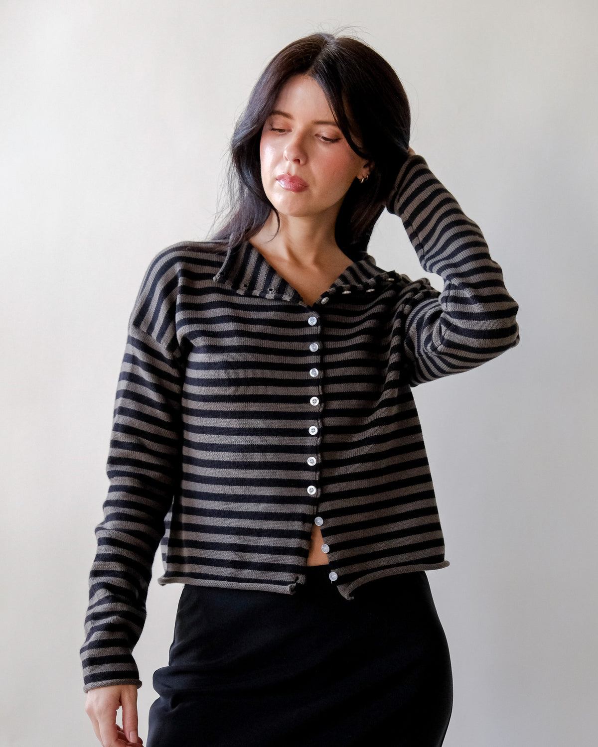 Elina Pinstripe Cardigan in Olive