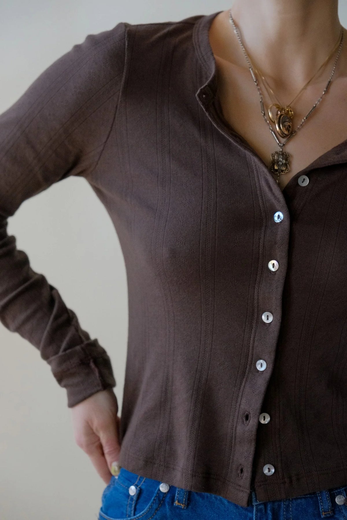 Pointelle Cardigan in Cocoa