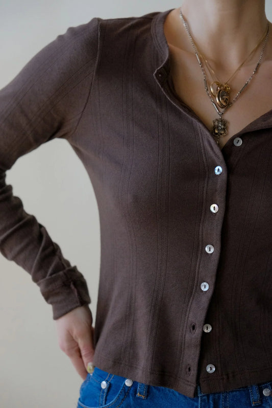 Pointelle Cardigan in Cocoa