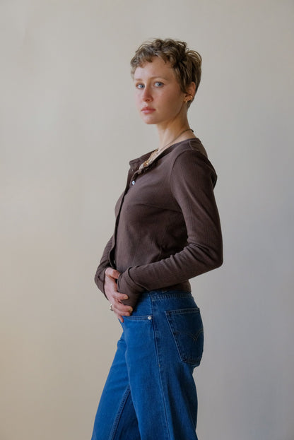 Pointelle Cardigan in Cocoa