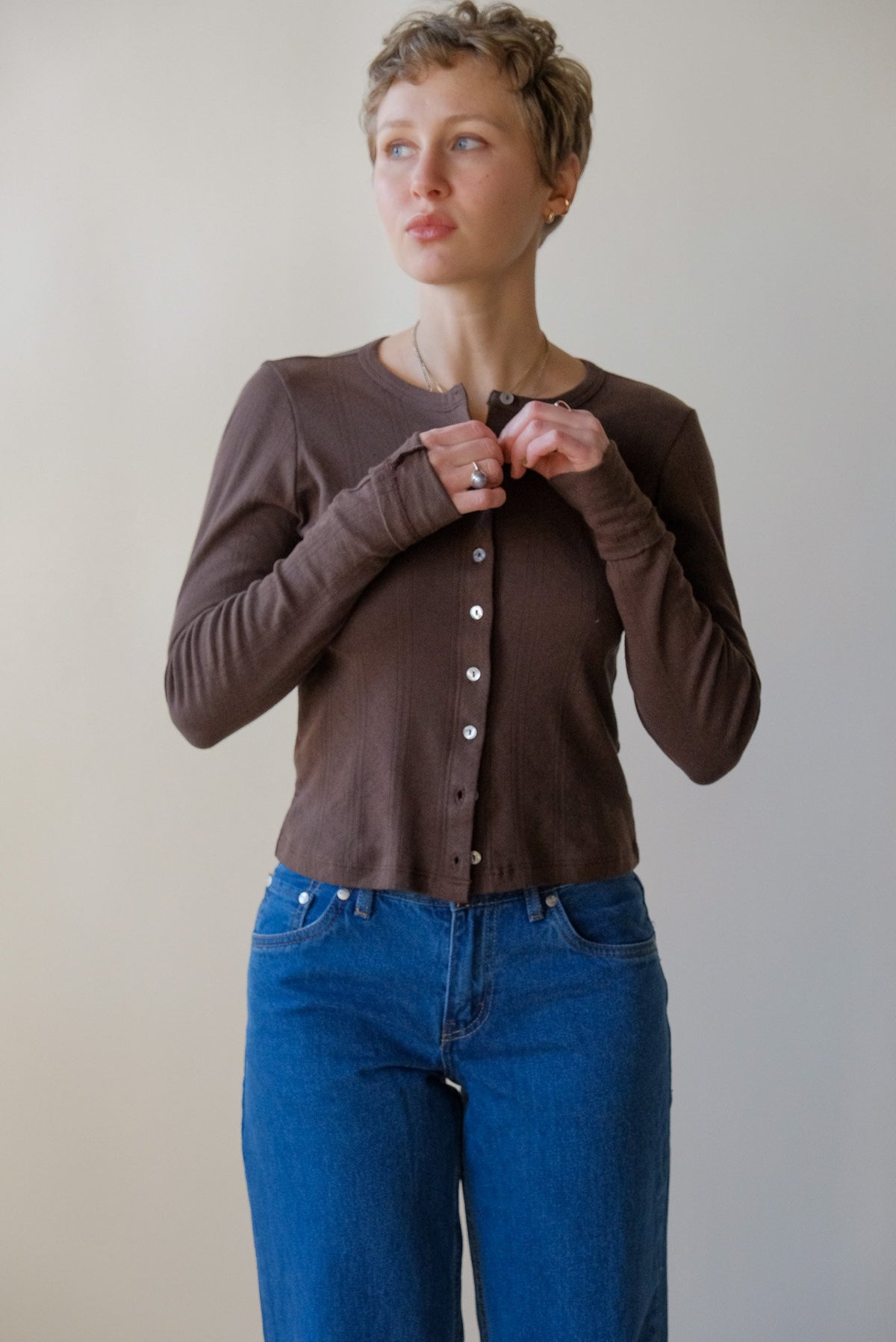 Pointelle Cardigan in Cocoa