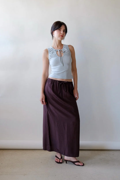 Mijeong Park Drawstring Midi Skirt in Brown