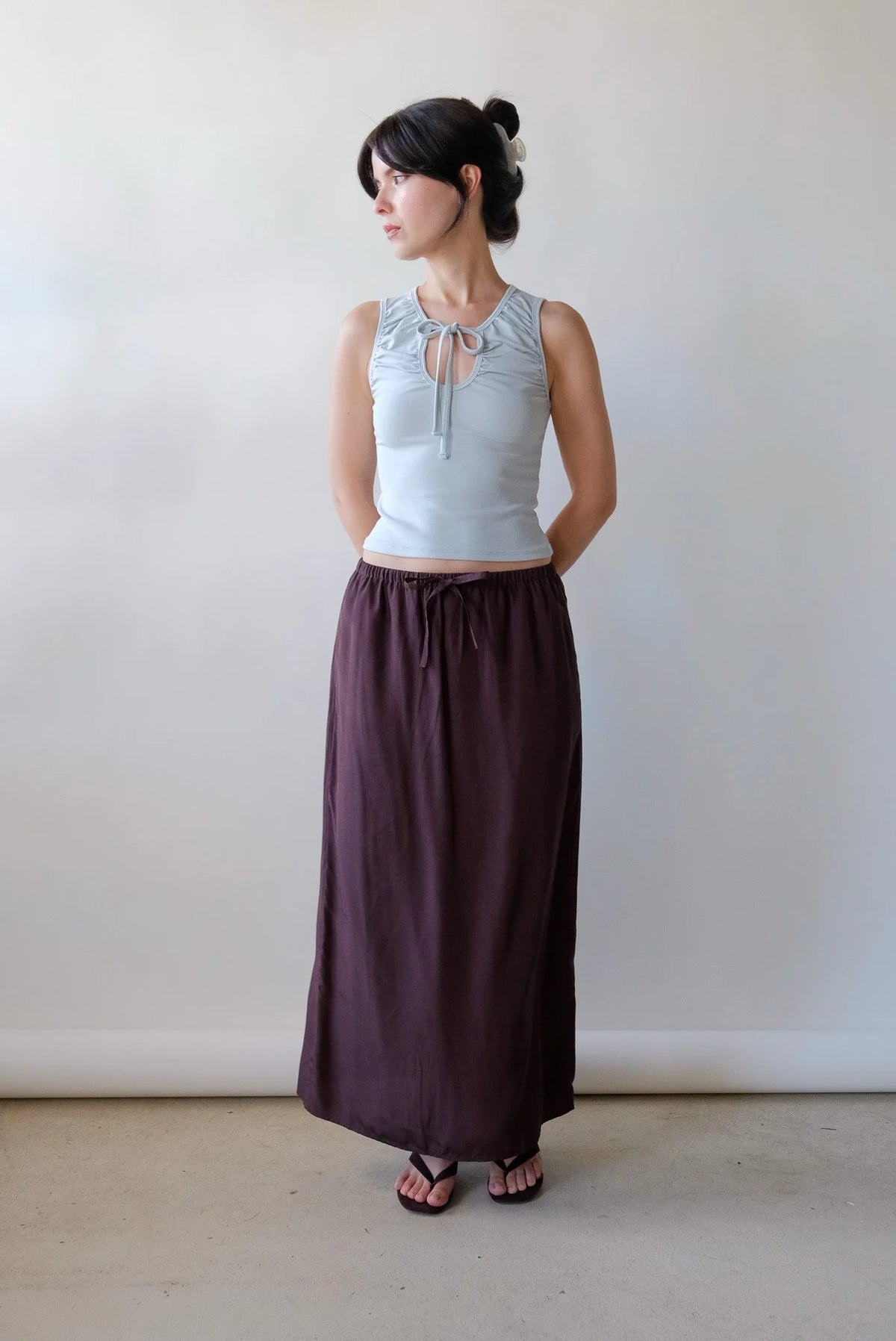 Mijeong Park Drawstring Midi Skirt in Brown