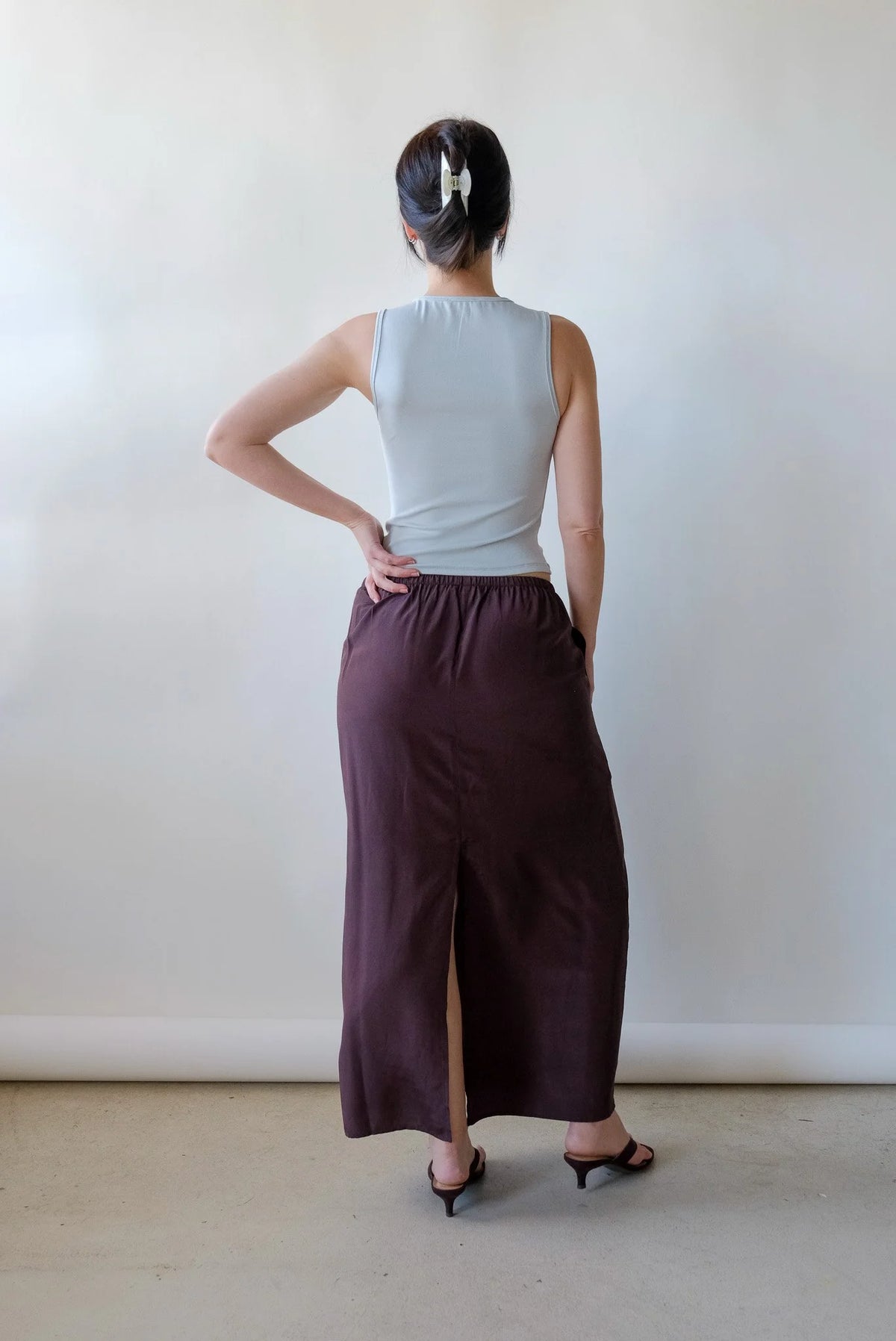 Mijeong Park Drawstring Midi Skirt in Brown