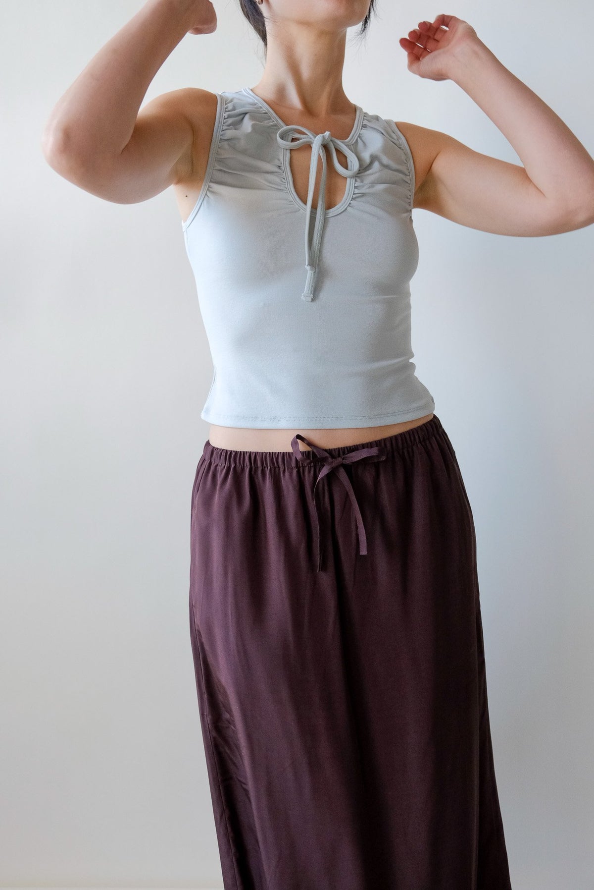 Mijeong Park Drawstring Midi Skirt in Brown