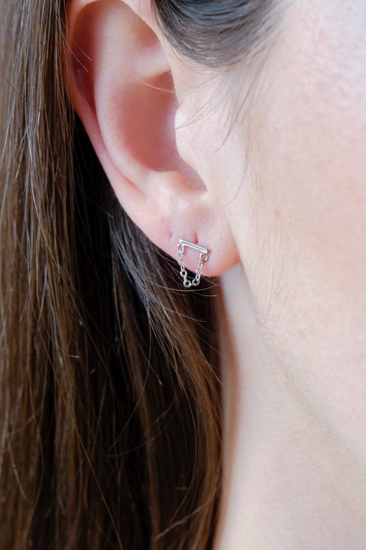 Silver Bar Chain Studs