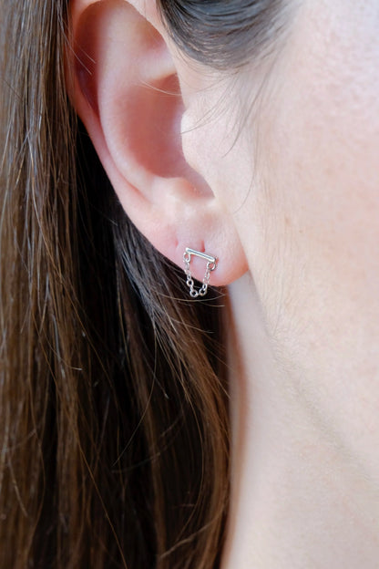 Silver Bar Chain Studs
