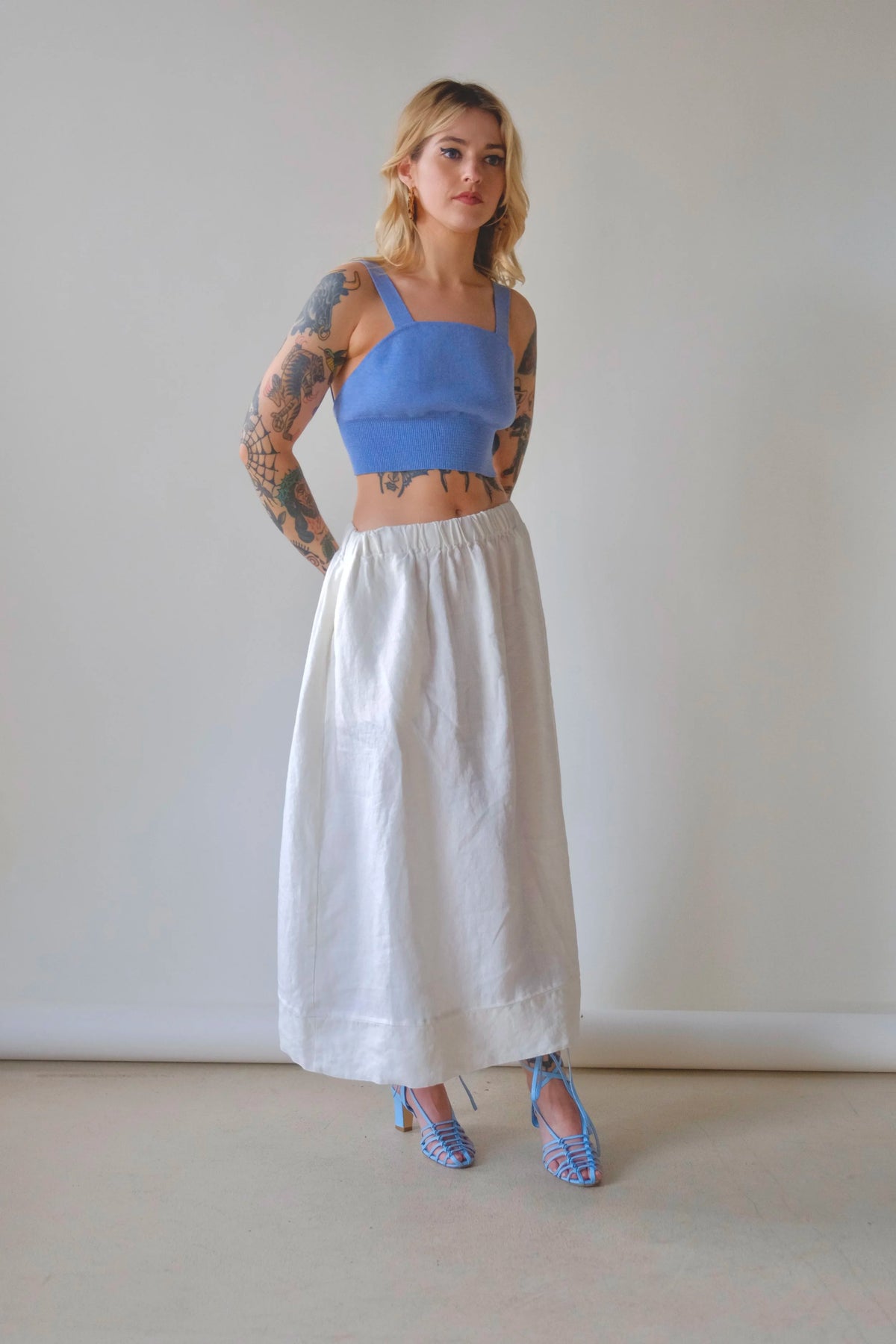 Washed Linen Skirt - White
