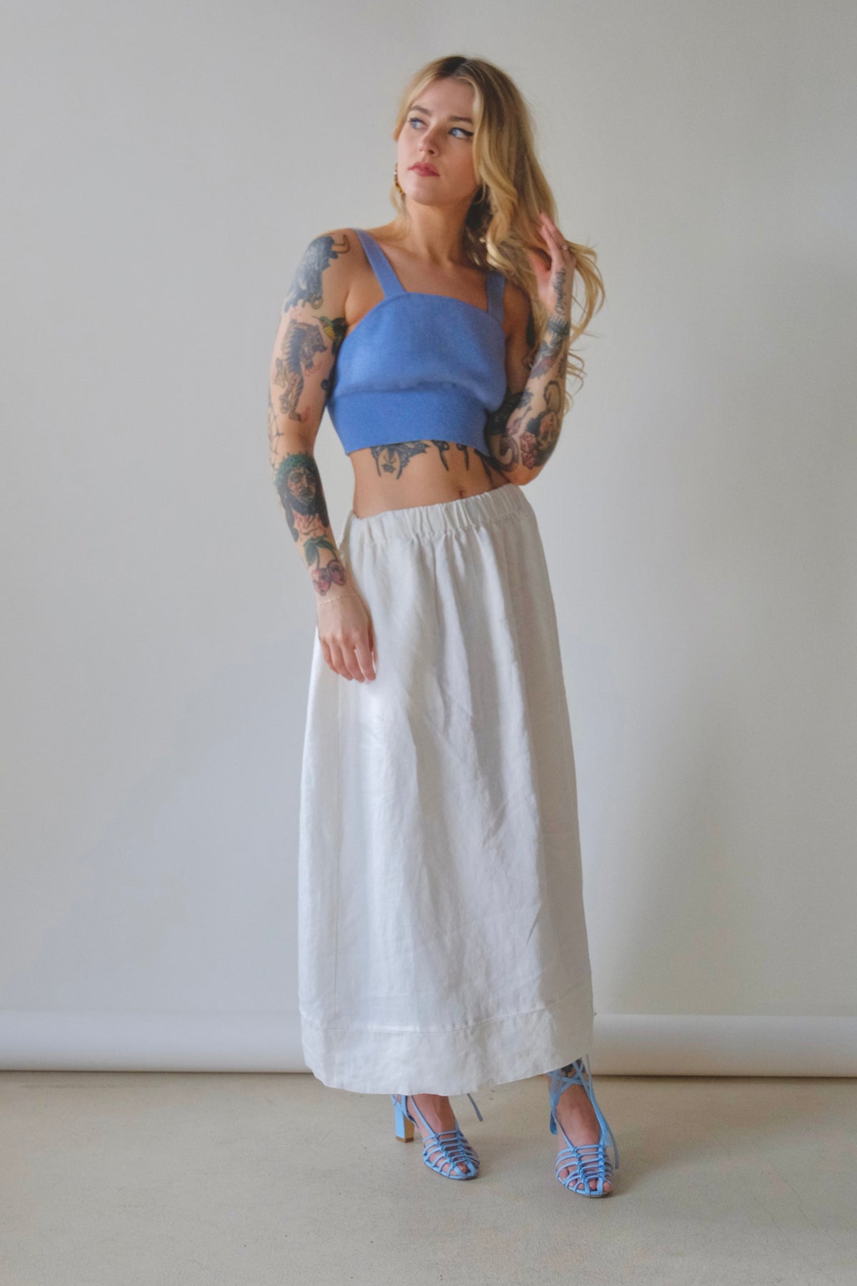 Washed Linen Skirt - White