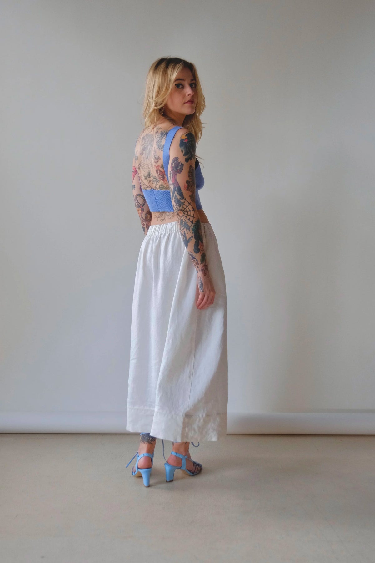 Washed Linen Skirt - White