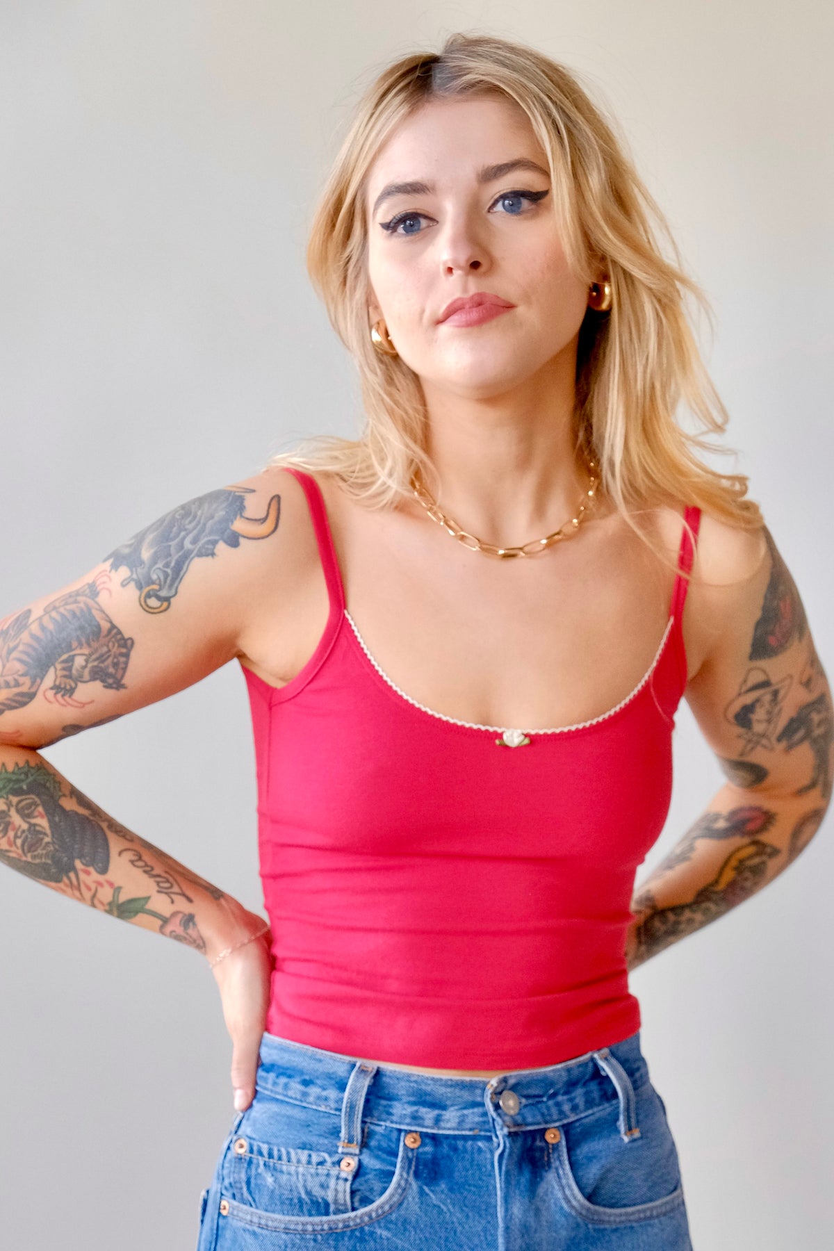 Scoop Back Cami - Cherry