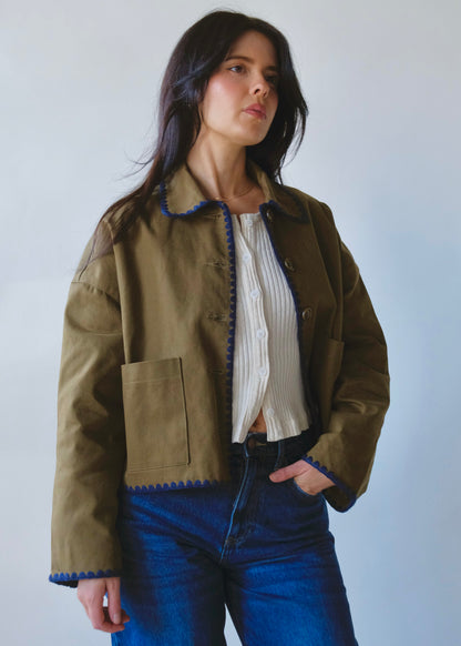 Denim Stitch Detail Crop Jacket