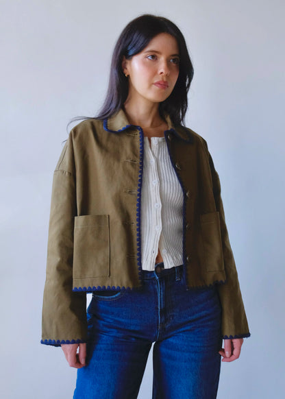 Denim Stitch Detail Crop Jacket