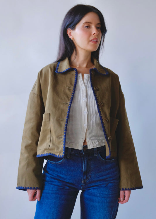 Denim Stitch Detail Crop Jacket