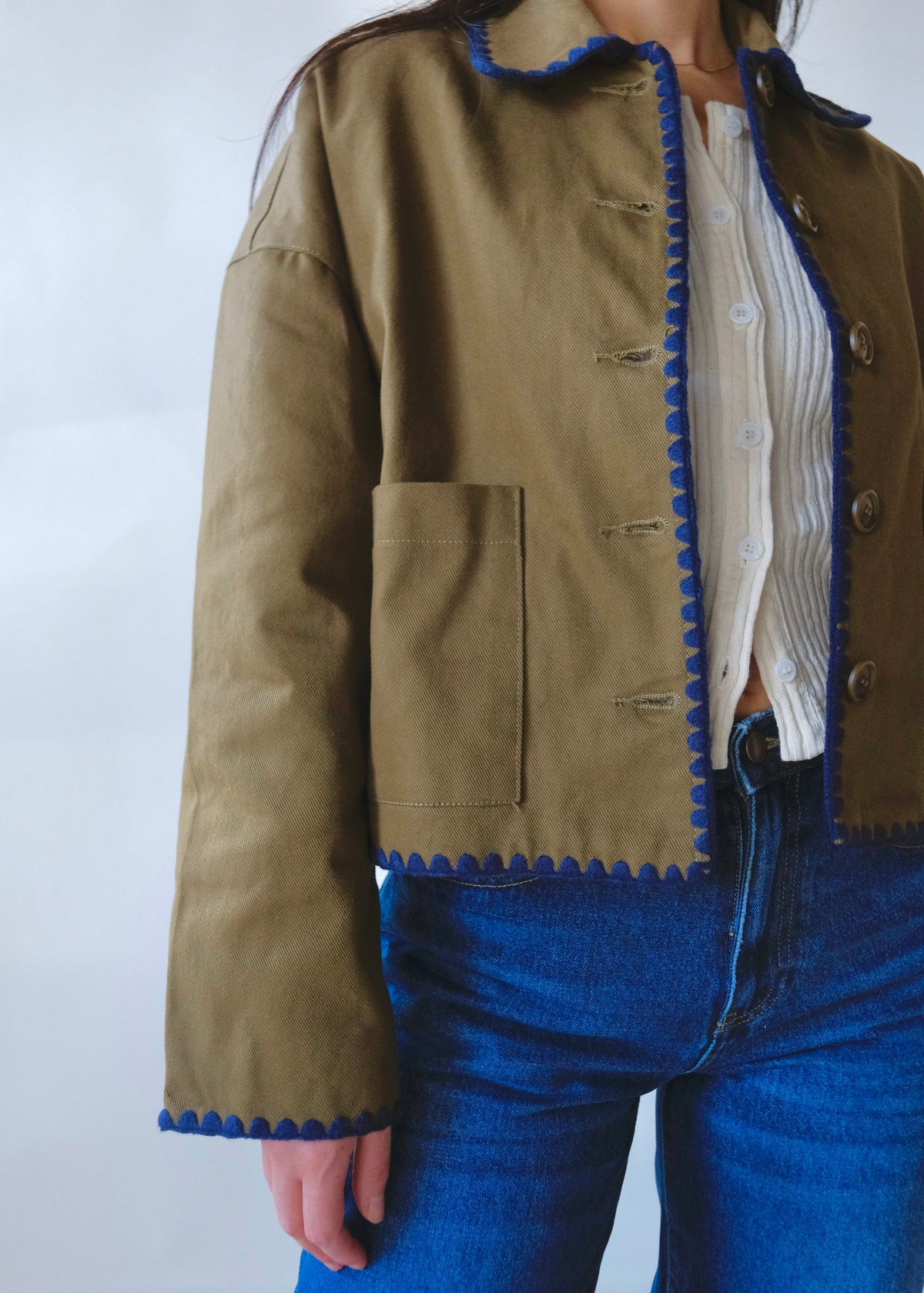 Denim Stitch Detail Crop Jacket