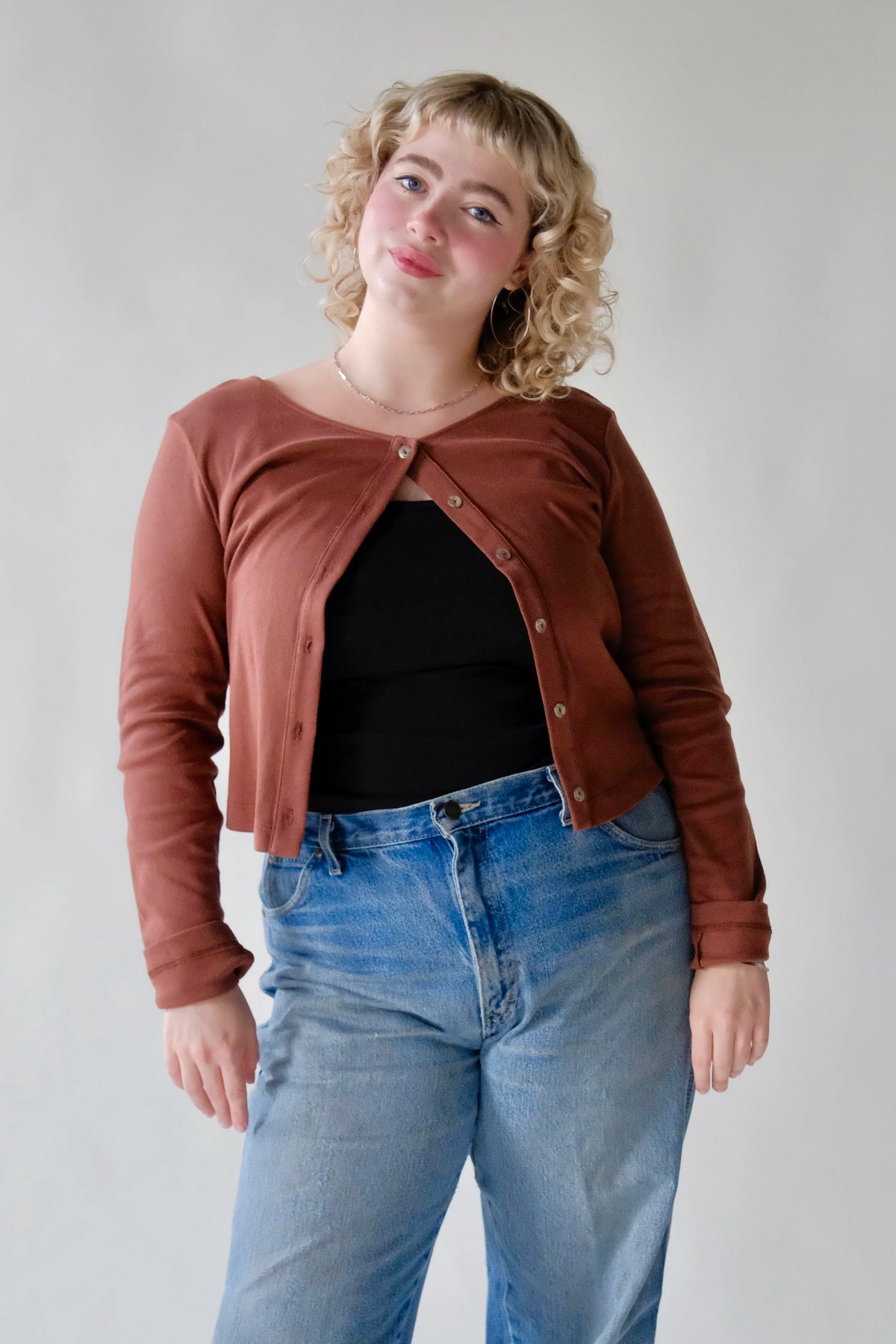 Organic Rib Cardigan - Mocha