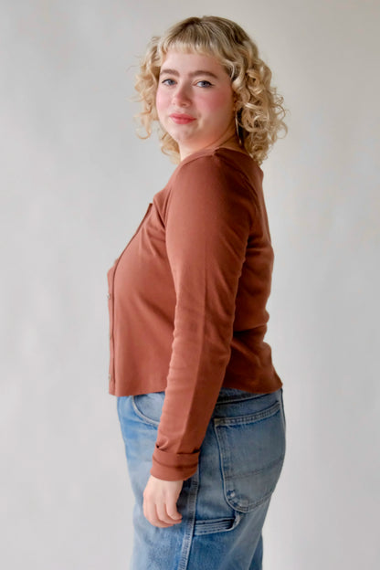 Organic Rib Cardigan - Mocha