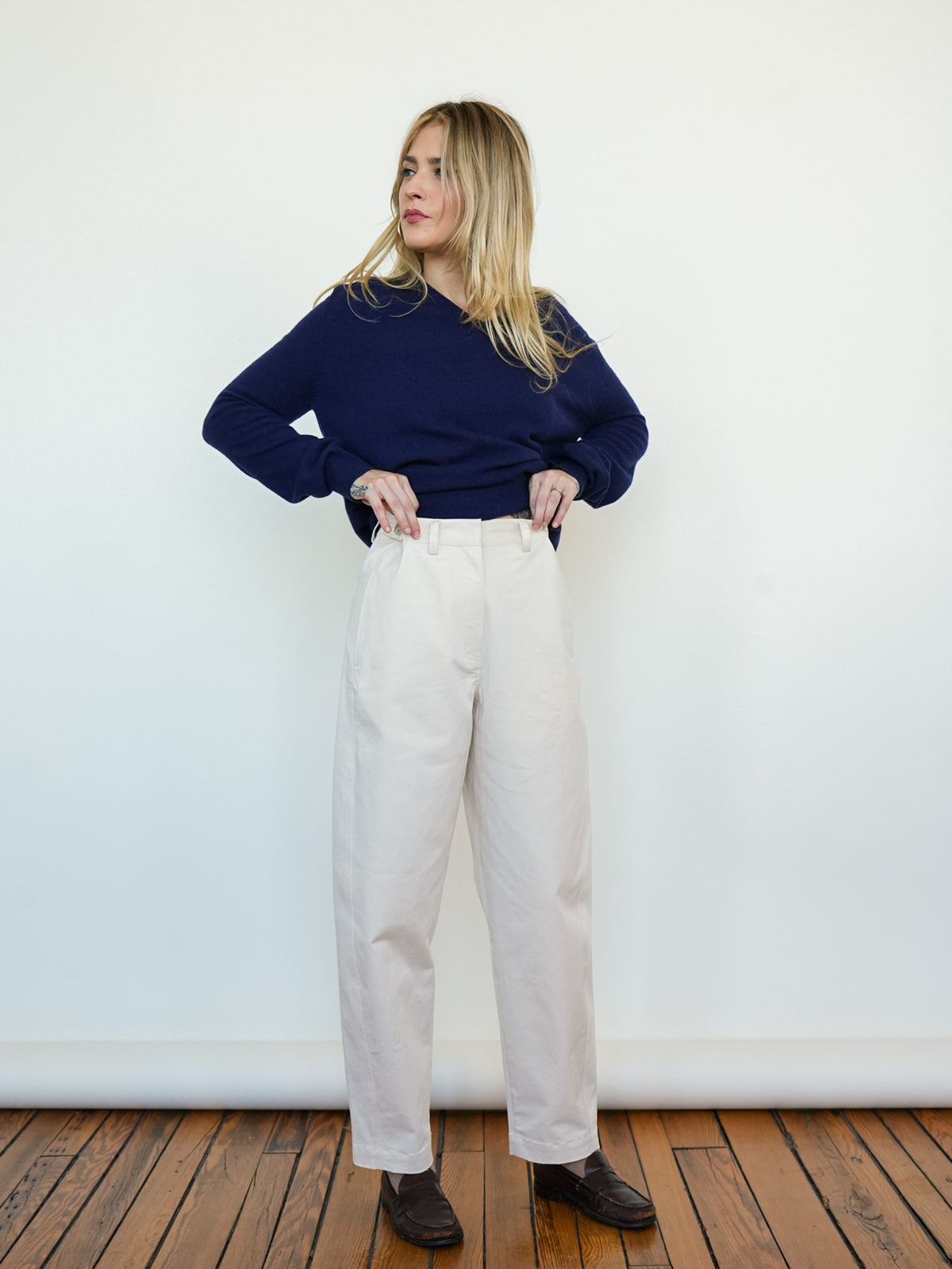 Cotton Barrel Pant in Cream